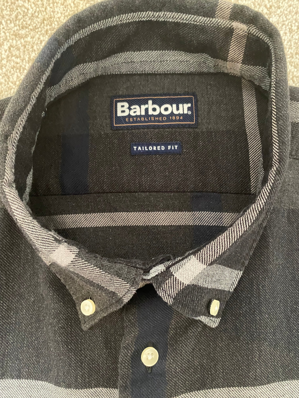 Barbour Dunoon Shirt Grey Check XXXL Tailored Fit Button Down Cotton