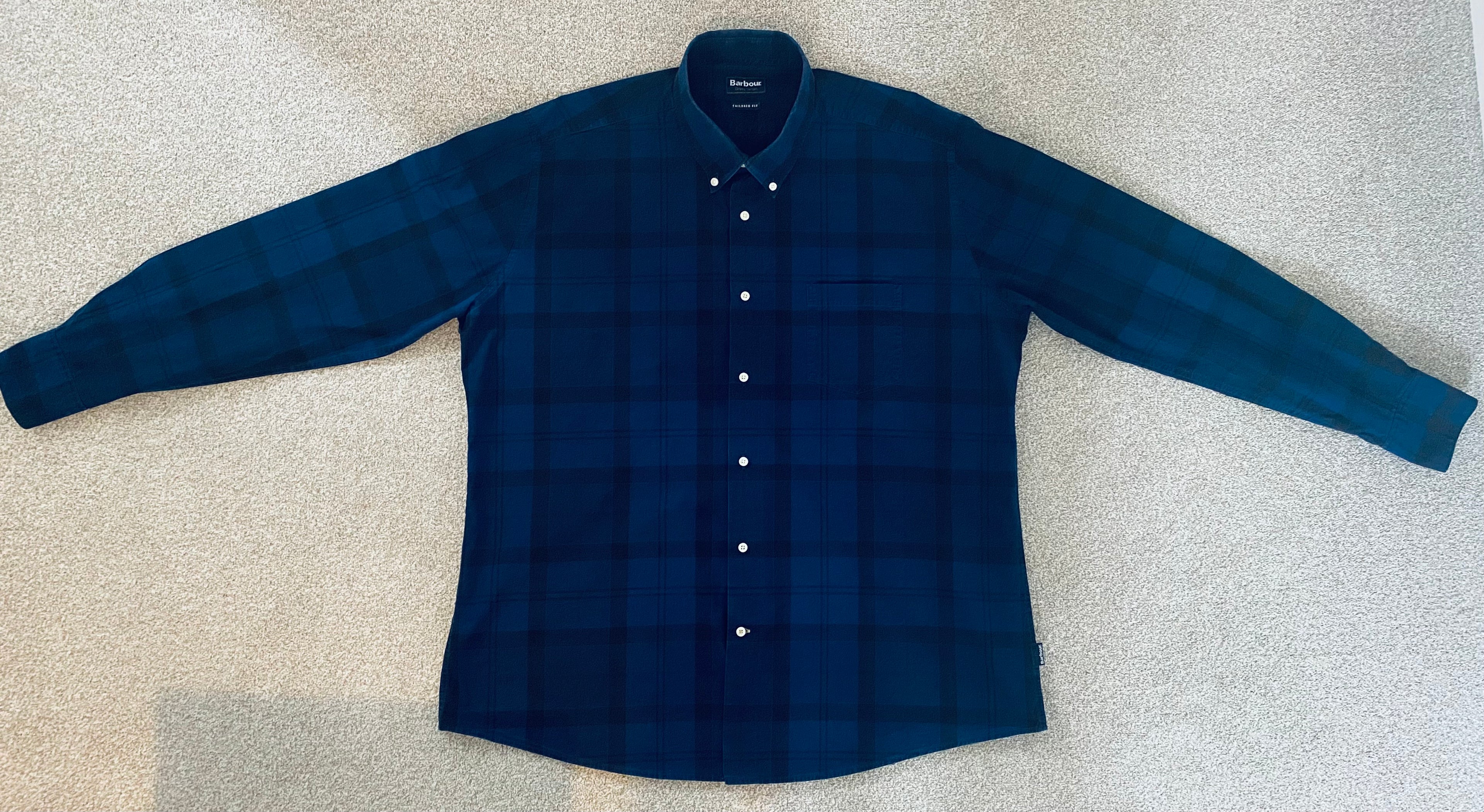 Barbour Dress Tartan Shirt Mens 3XL Blue Check Tailored Fit Long Sleeve