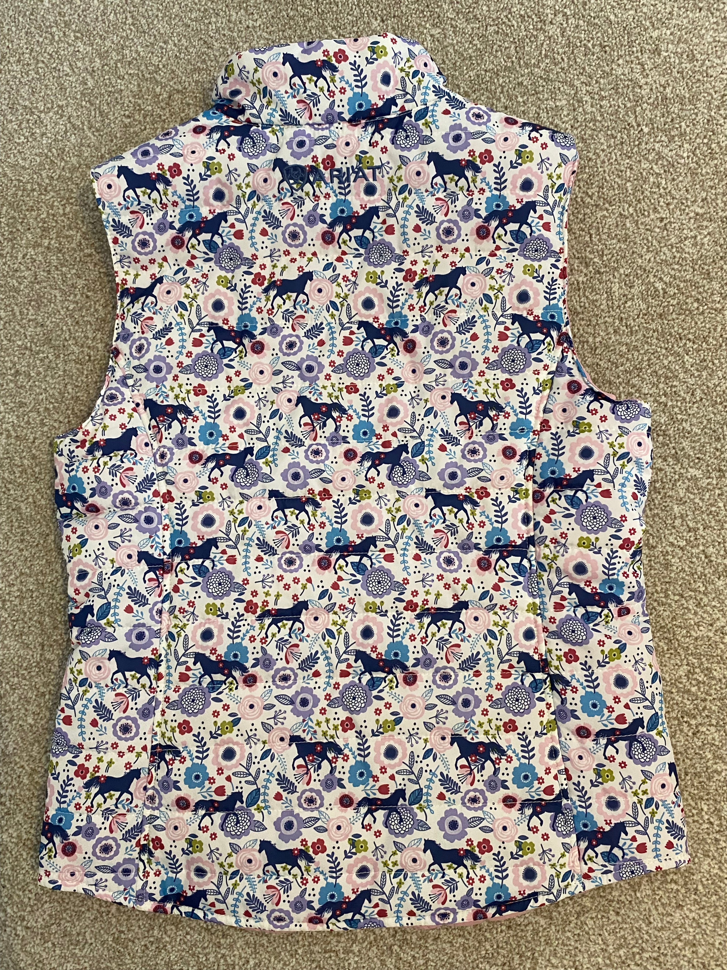 Ariat Girls Floral Horse Print Quilted Gilet Bodywarmer Pink Medium (M)