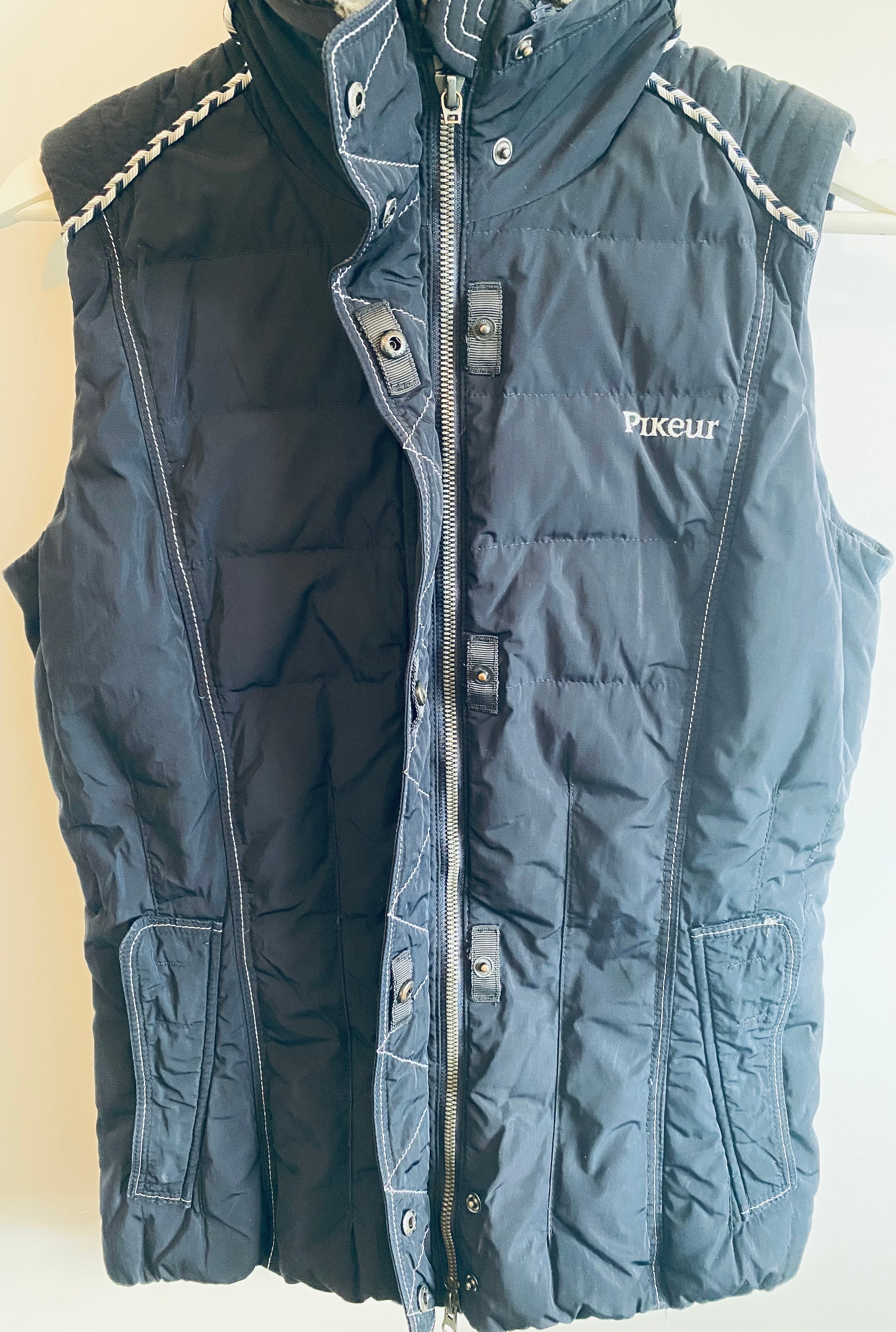 Pikeur Ladies Down Gilet Bodywarmer Navy Size 36 With Detachable Fur Collar