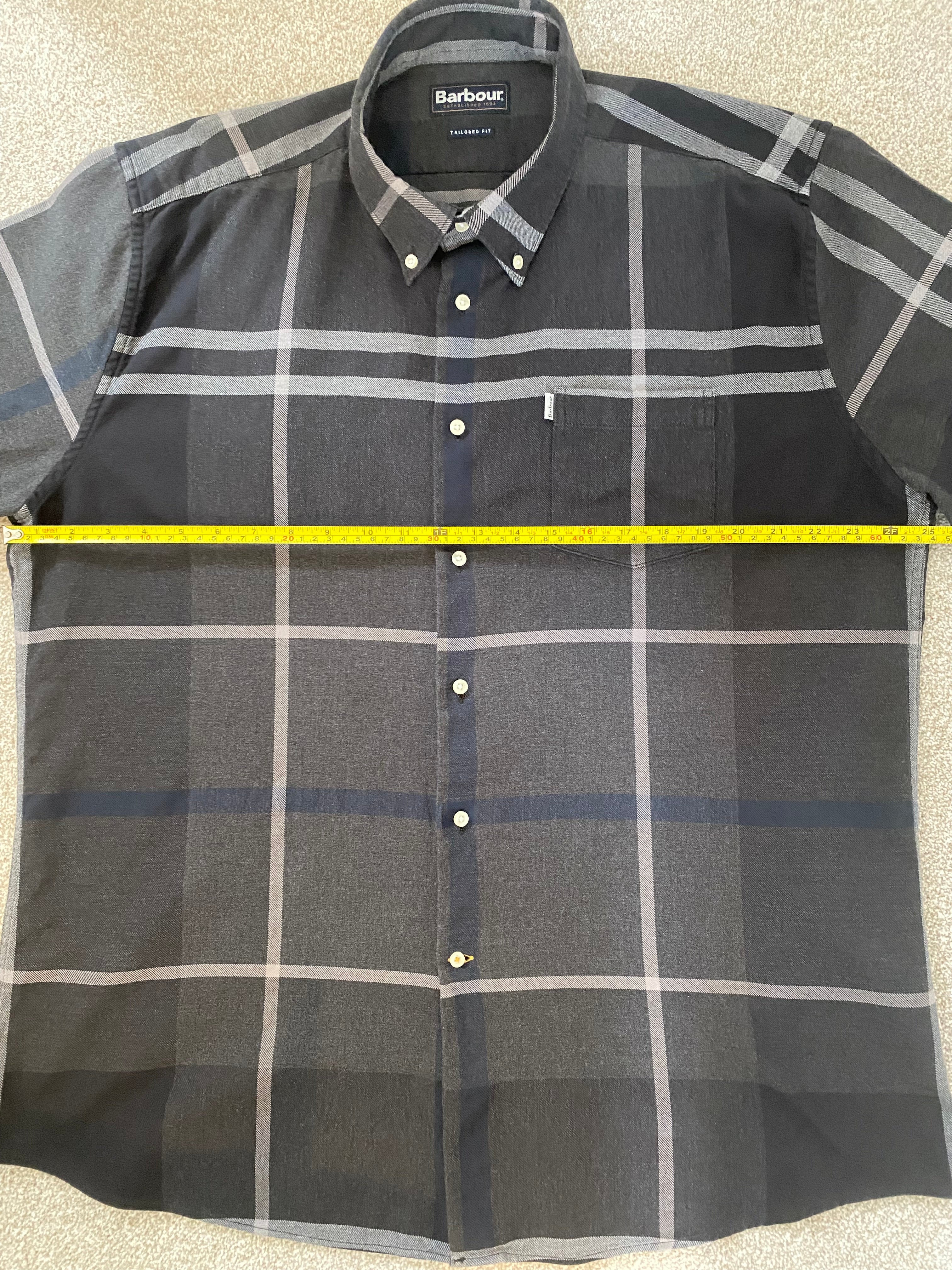 Barbour Dunoon Shirt Grey Check XXXL Tailored Fit Button Down Cotton
