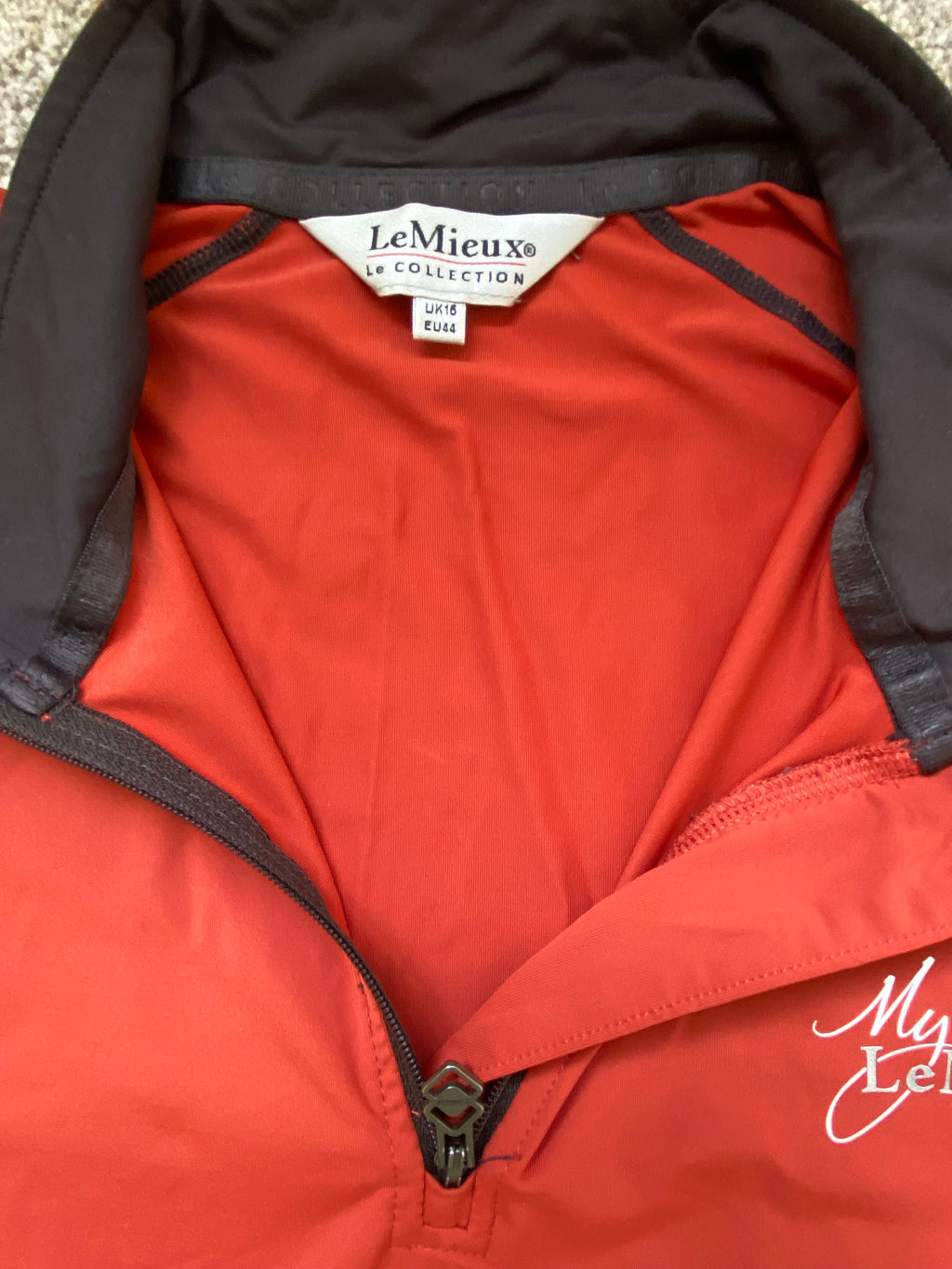 LeMieux Le Collection Base Layer Orange UK 16 EU 44 Long Sleeve 1/4 Zip