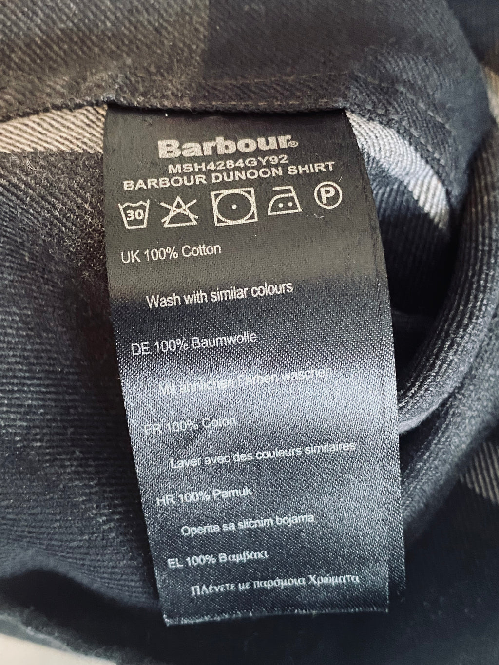 Barbour Dunoon Shirt Grey Check XXXL Tailored Fit Button Down Cotton