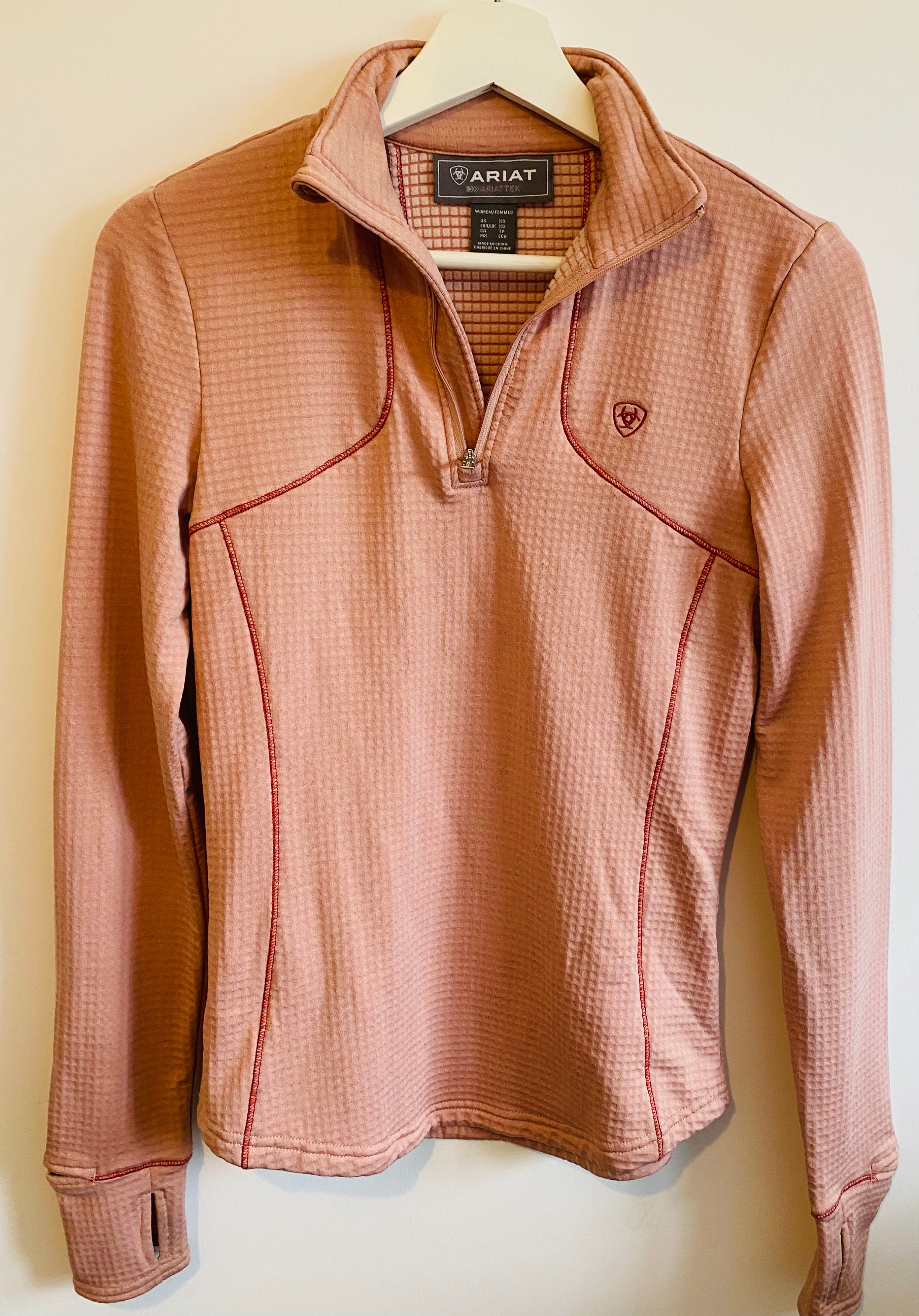 Ariat Gridwork 1/2 Zip Long Sleeve Base Layer Top Pink Womens XS AriatTEK