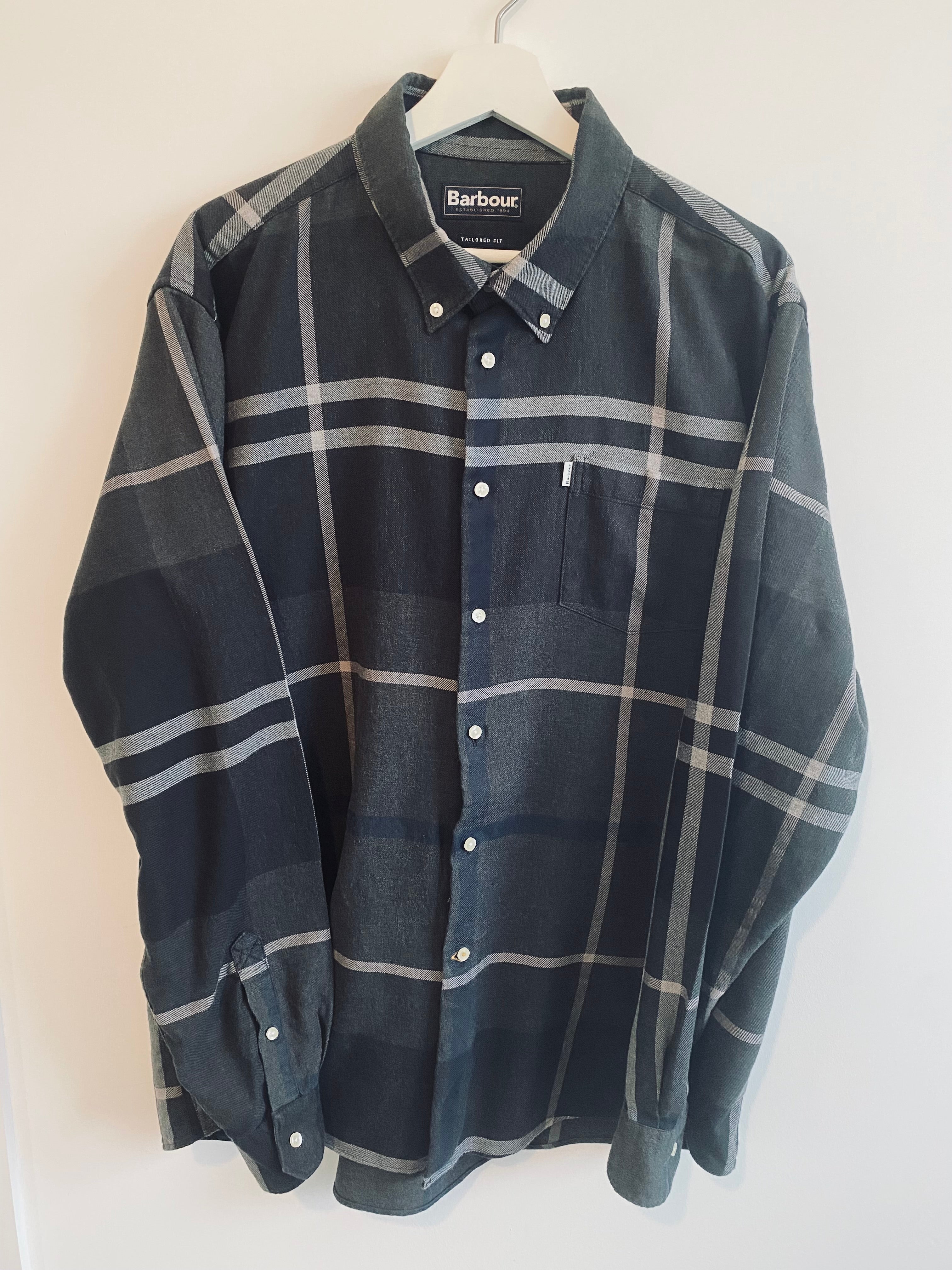 Barbour Dunoon Shirt Grey Check XXXL Tailored Fit Button Down Cotton