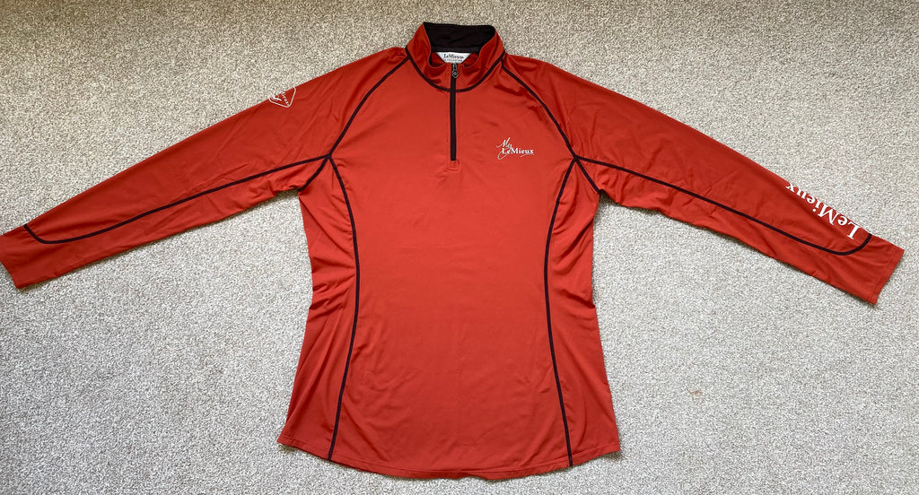 LeMieux Le Collection Base Layer Orange UK 16 EU 44 Long Sleeve 1/4 Zip
