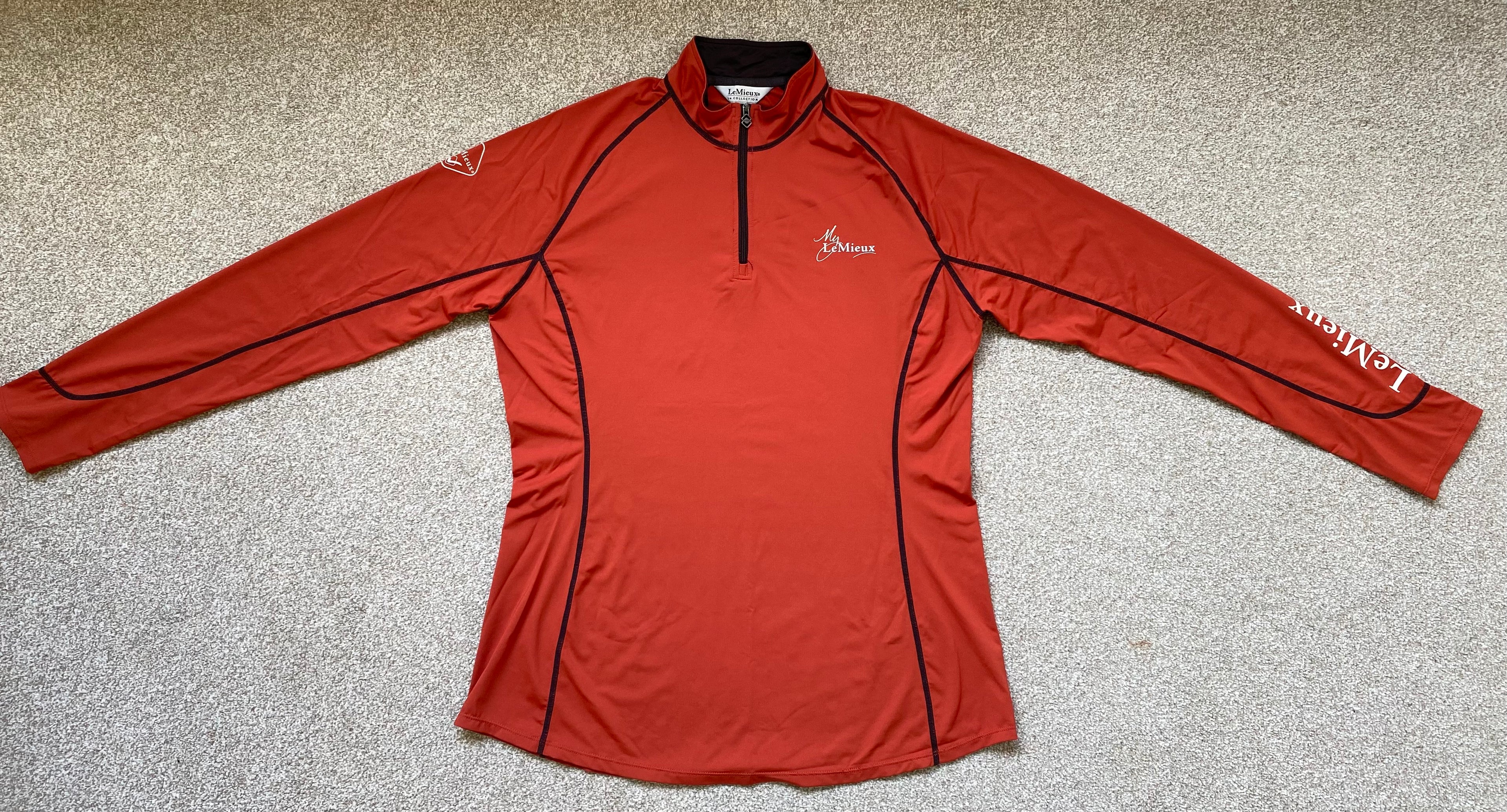 LeMieux Le Collection Base Layer Orange UK 16 EU 44 Long Sleeve 1/4 Zip