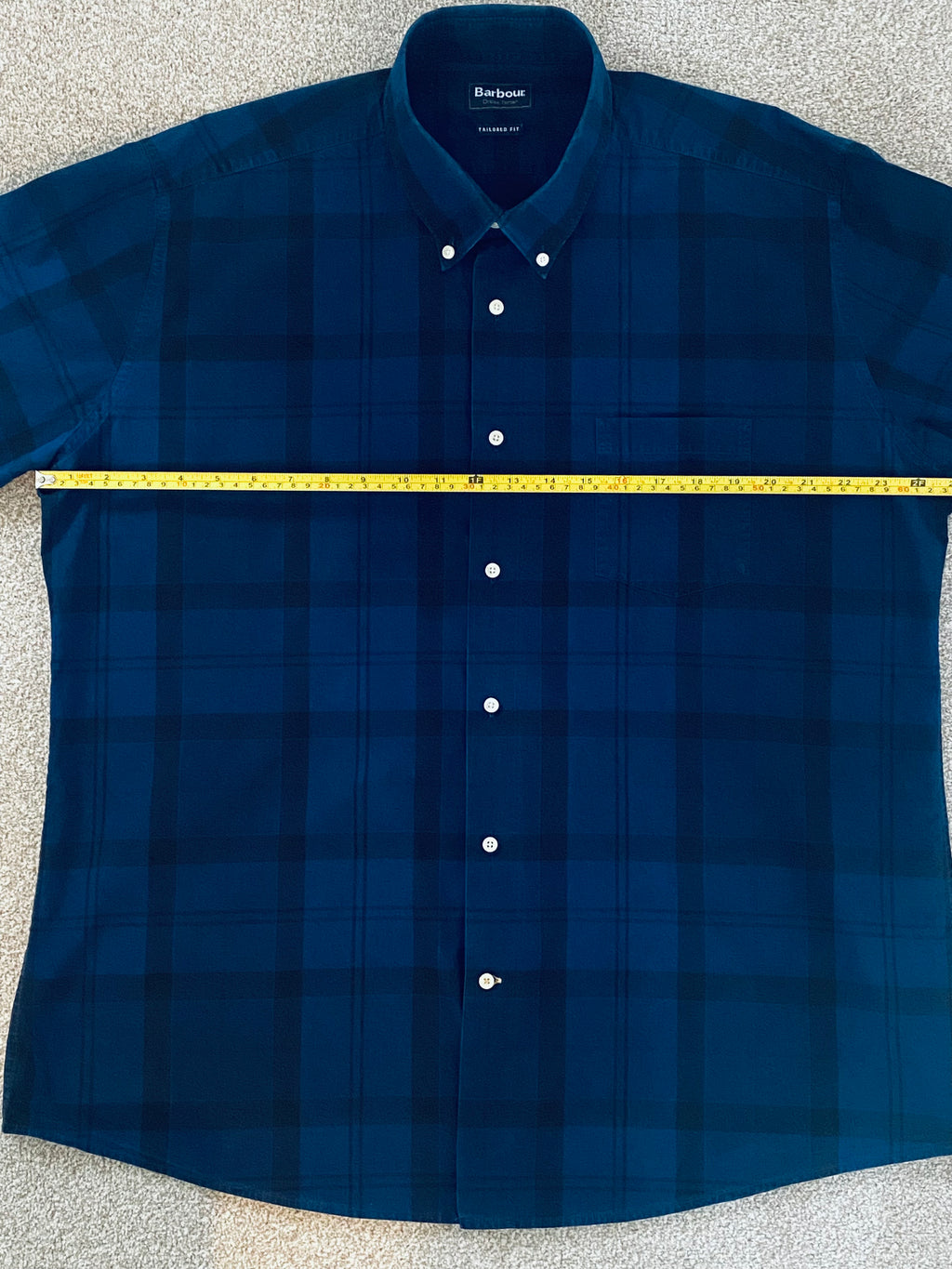 Barbour Dress Tartan Shirt Mens 3XL Blue Check Tailored Fit Long Sleeve