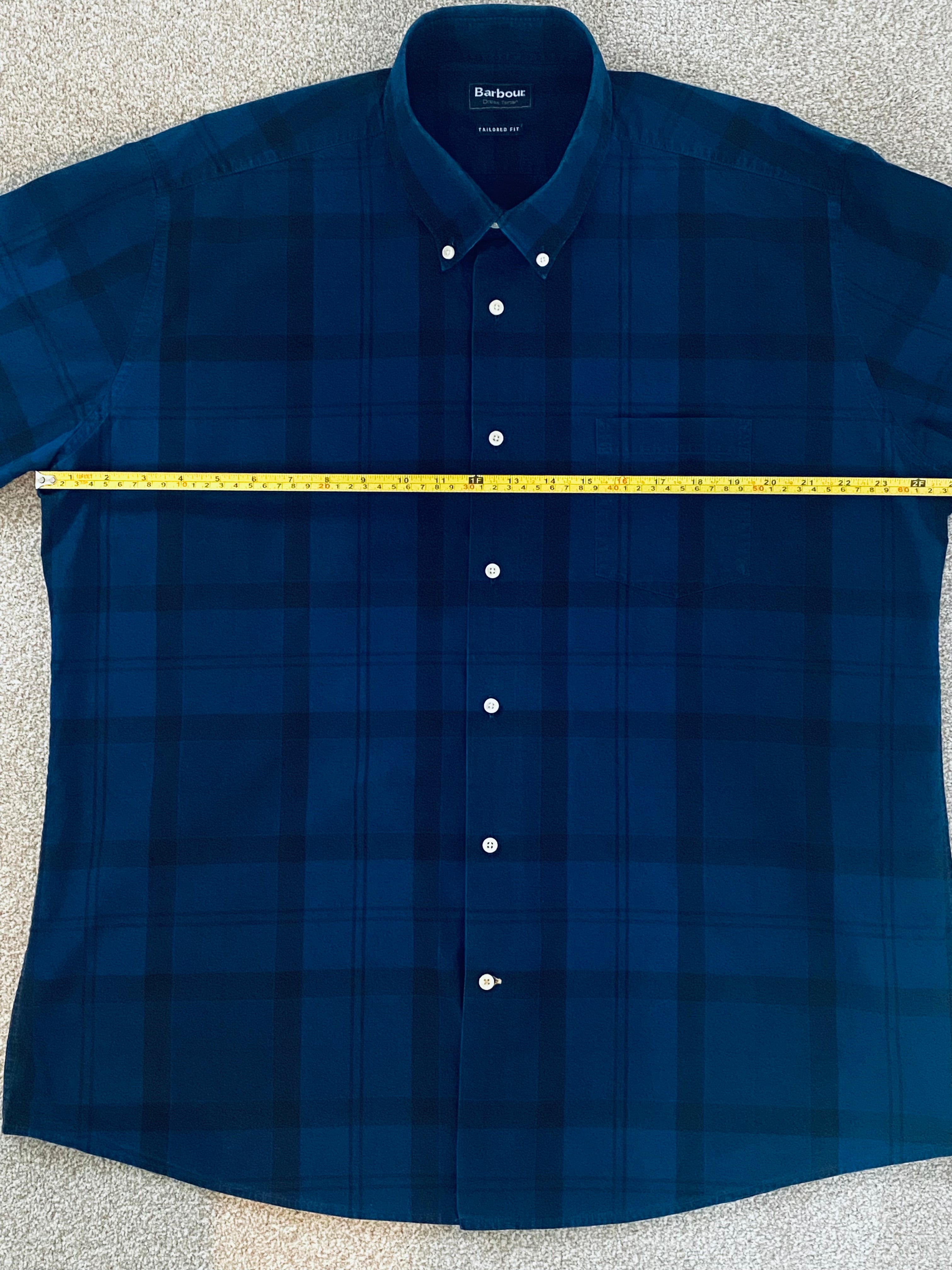 Barbour Dress Tartan Shirt Mens 3XL Blue Check Tailored Fit Long Sleeve