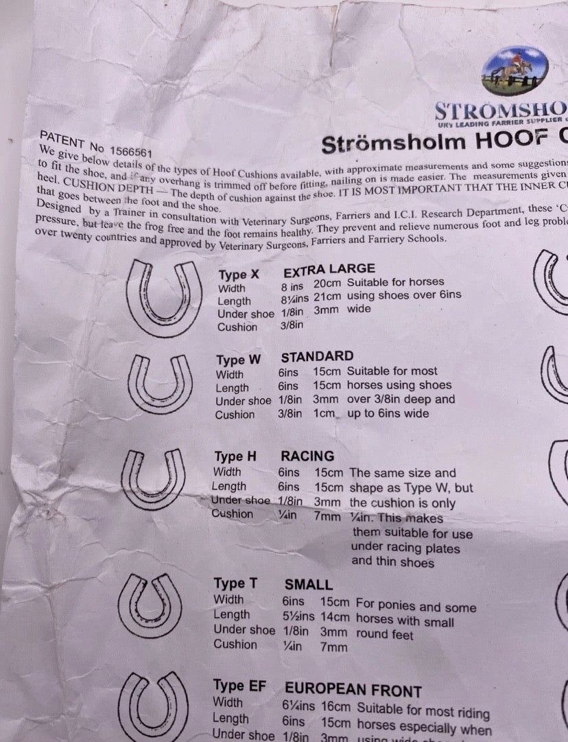 Strömsholm Hoof Cushions Type W Standard 6” Pair Unused Farrier Horse Hoof Pad
