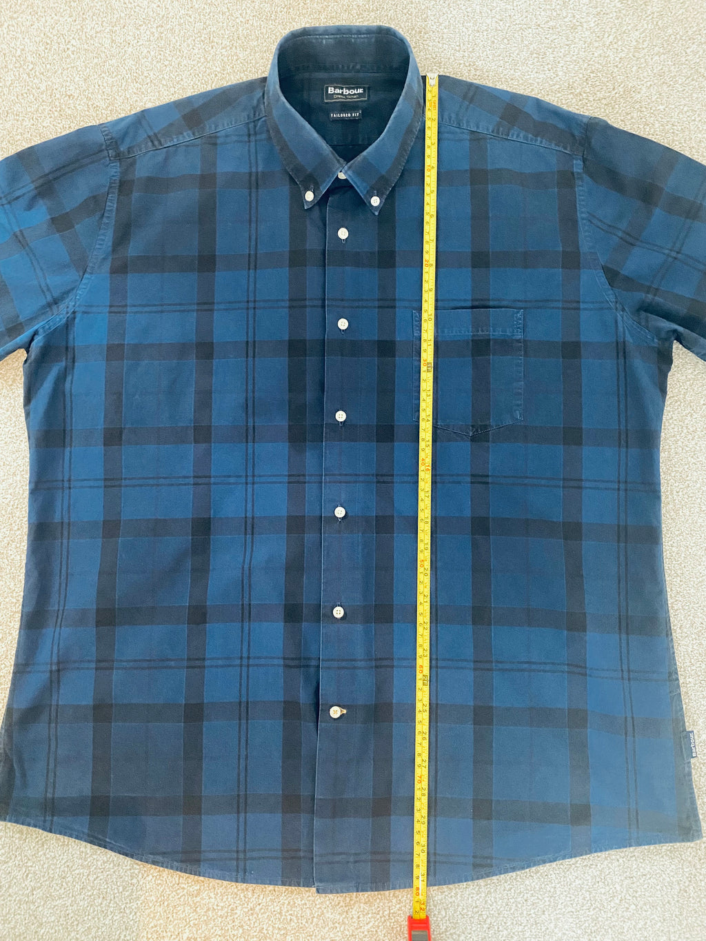 Barbour Dress Tartan Shirt Mens 3XL Blue Check Tailored Fit Long Sleeve
