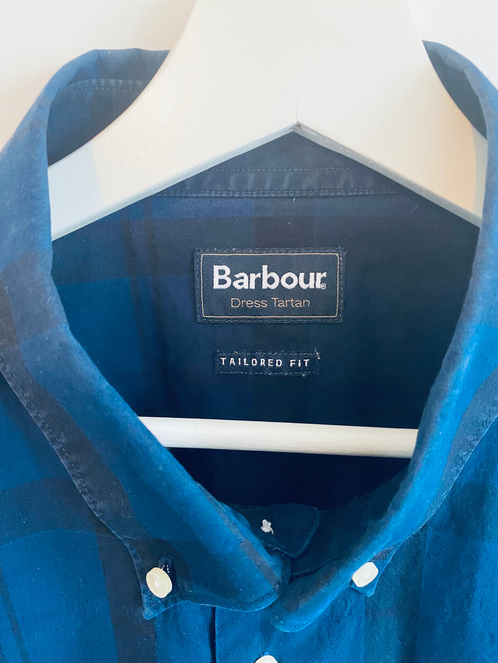 Barbour Dress Tartan Shirt Mens 3XL Blue Check Tailored Fit Long Sleeve
