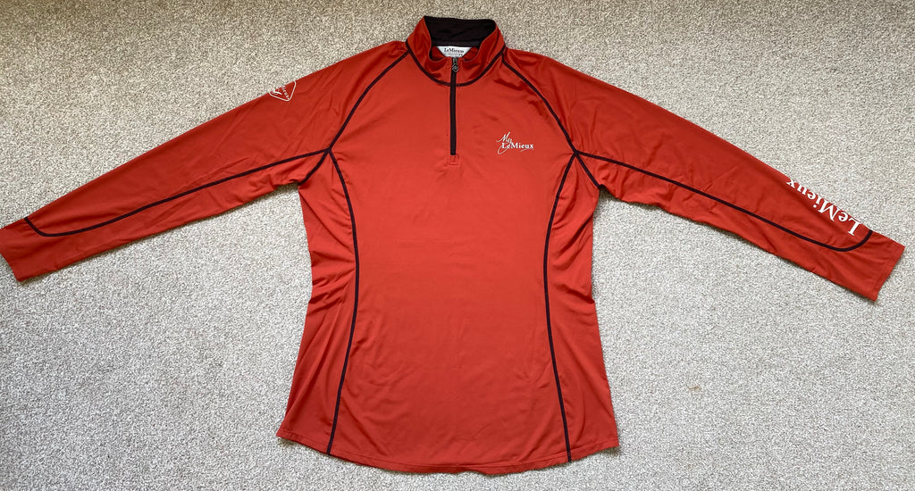 LeMieux Le Collection Base Layer Orange UK 16 EU 44 Long Sleeve 1/4 Zip