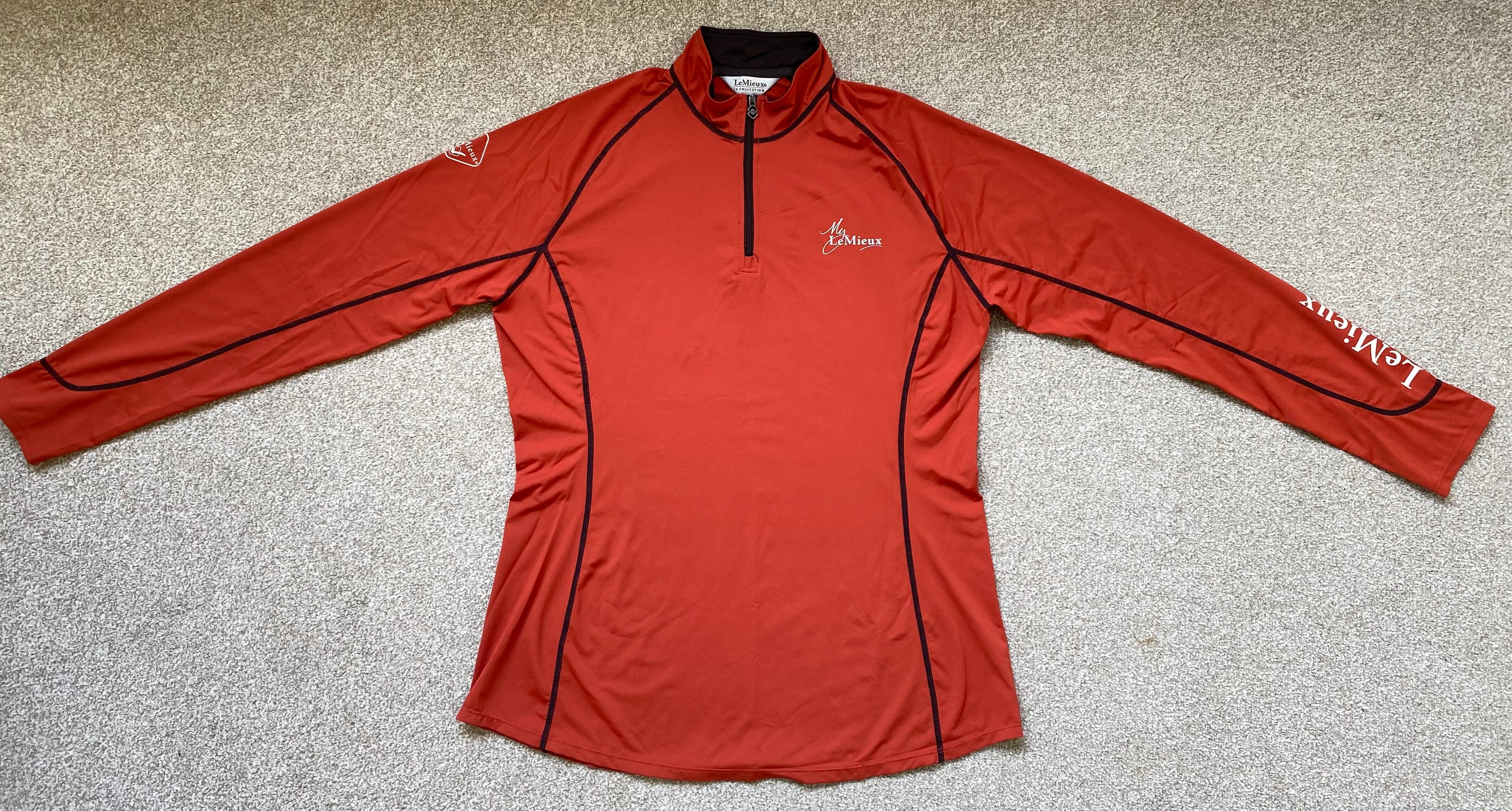 LeMieux Le Collection Base Layer Orange UK 16 EU 44 Long Sleeve 1/4 Zip
