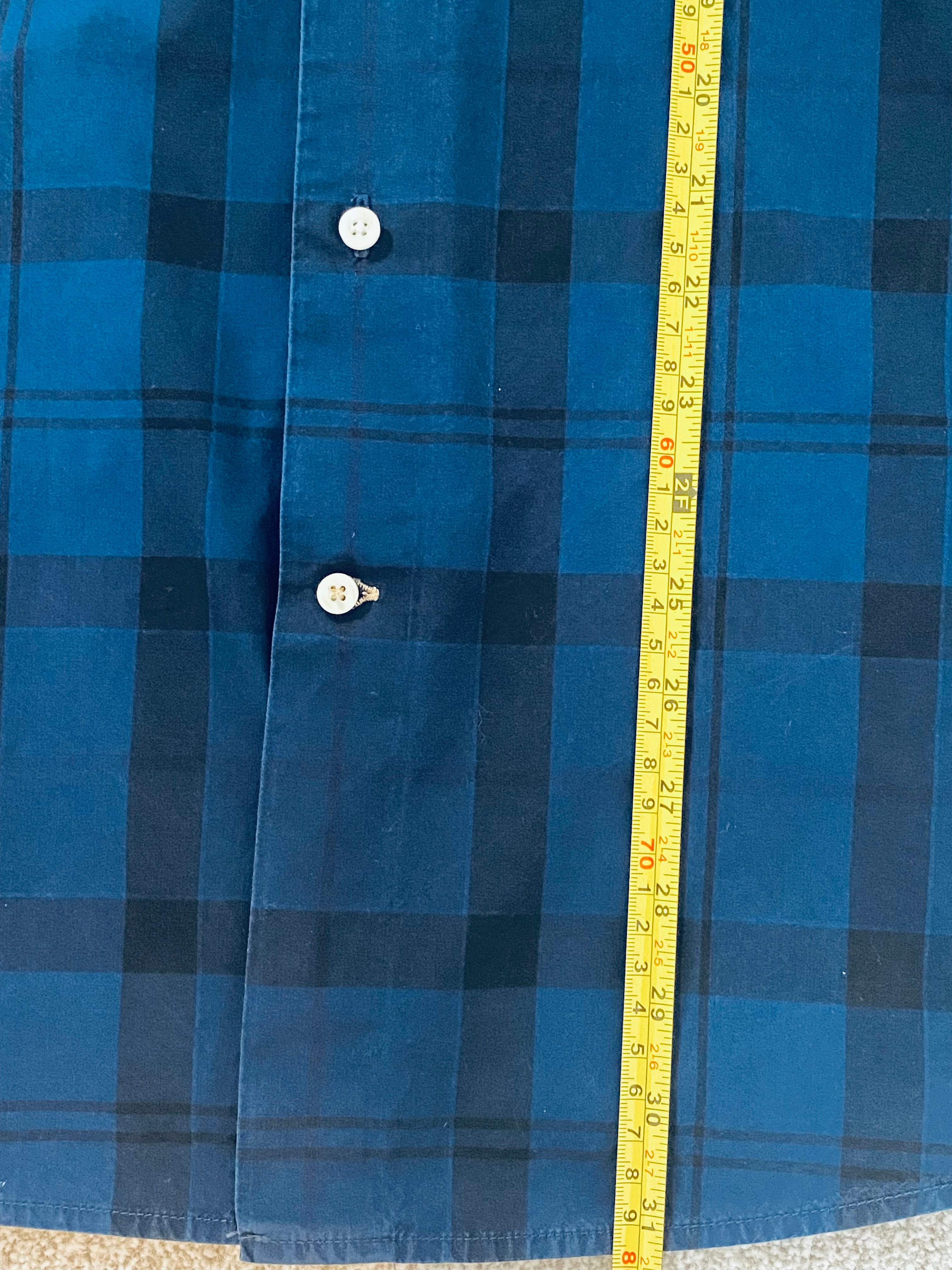 Barbour Dress Tartan Shirt Mens 3XL Blue Check Tailored Fit Long Sleeve