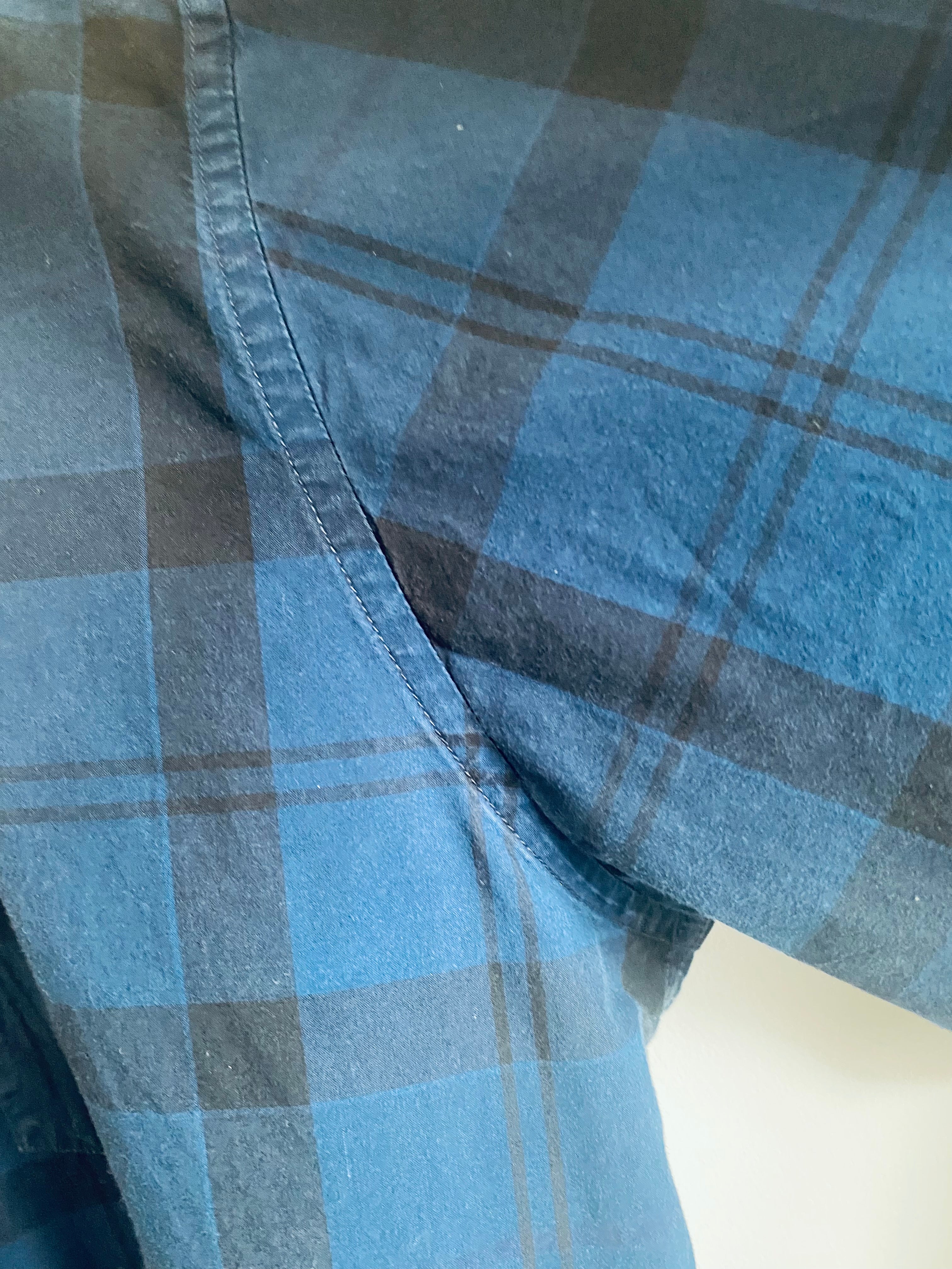 Barbour Dress Tartan Shirt Mens 3XL Blue Check Tailored Fit Long Sleeve