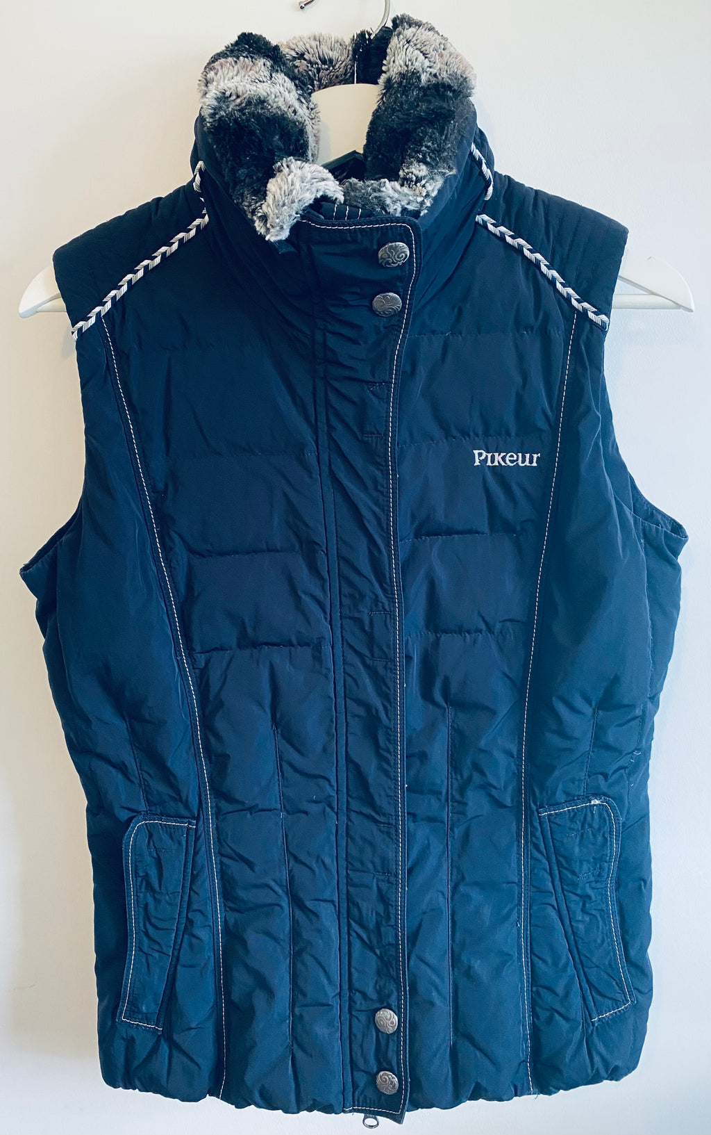 Pikeur Ladies Down Gilet Bodywarmer Navy Size 36 With Detachable Fur Collar