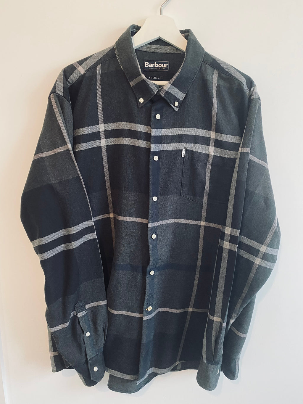 Barbour Dunoon Shirt Grey Check XXXL Tailored Fit Button Down Cotton